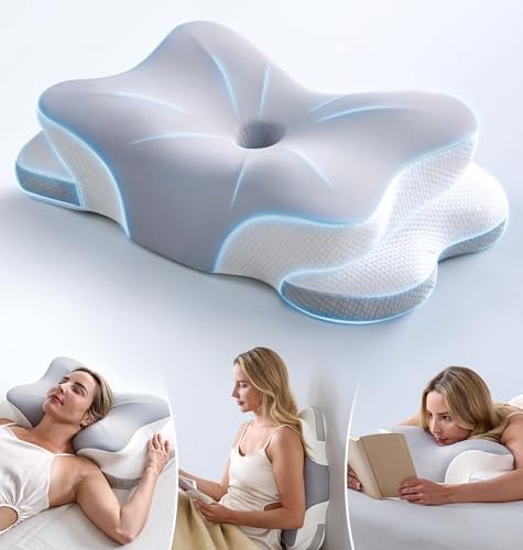 Ultra Pain Relief Cervical Neck Pillow for Sleeping, 5X Support Ergonomic Contour Pillow for Deep Sleep, Cooling Memory Foam Pillows for Adults, Orthopedic Bed Pillow for Side Back, Stomach Sleepers