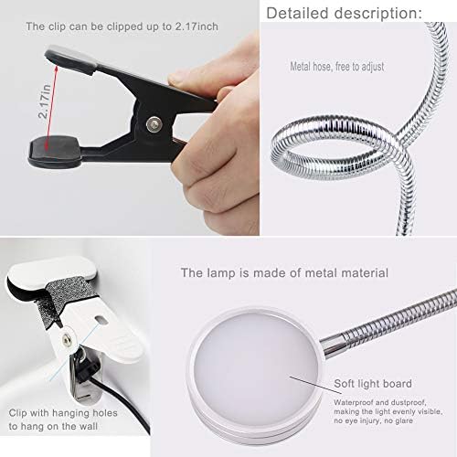 Office Table Lamp Adjustable Eye Protection Reading Table Light, Led Clip Desk Light, USB Connection, Reading Light and Eye Protection Table Lamp for Bedside, Office, Bedroom (Silver)