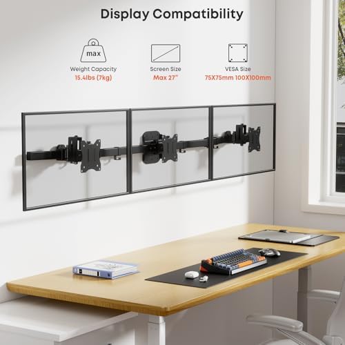 Triple Monitor Wall-Mount for 17"-27" Screens, Full Ergonomic Adjustability