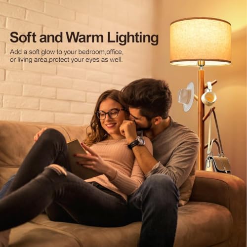 Coat Rack Floor Lamp, 2-in-1 Entryway Tall Lamp 3 Color Dimmable 58.8" Standing Lamps with 4 Hooks & Triangular Base for Living Room Corner, Bedroom, Small Apartments & Foyers
