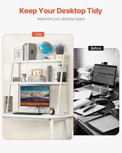 VEVOR Desktop Bookshelf, 2-Tier Desktop Storage Organizer, 37.4" x 12.6" x 35.4" Office Desk Storage Rack Display Shelf, Desktop Bookshelf Hutch with Anti-Slip Feet Pads for Office, Home & Dorm, White