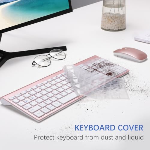 Wireless Keyboard and Mouse Ultra Slim Combo, Dual System - Rose Gold White