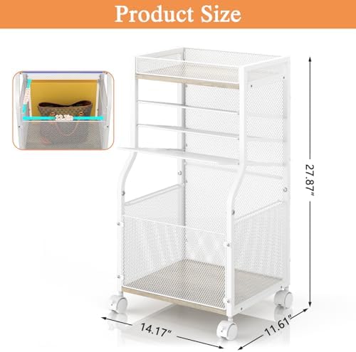 3IngSeagulls Rolling File Cart, 5-Tier Mobile Filing Cabinet on Lockable Wheels, Under Desk Storage, Office Hanging Folder Storage Organization Mobile Cabinet for Office, Home, and School, White
