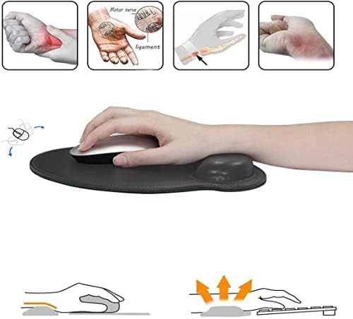 RICHEN Ergonomic PU Leather Mouse Pad with Wrist Support,Comfort Memory Foam,Waterproof Surface，Non- Slip Rubber Base for Computer Laptop & Mac,Lightweight Rest for Home,Office & Travel (Black)