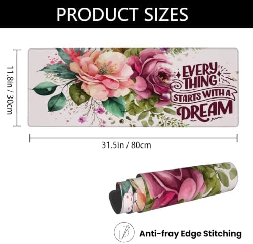 Flower Large Mouse Pad Non-Slip Rubber Long Gaming Desk Mat