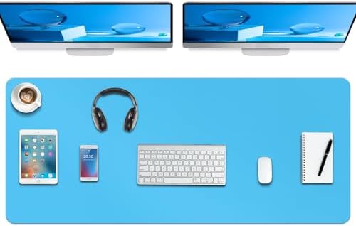 Boutilon Leather Desk Pad Protector,Non-Slip Mouse Pad,Laptop Desk Pad,Office Mouse Mat,Waterproof Leather Desk Blotter,Desk Writing Pad for Office and Home (XXXL-Blue,47"x 24")