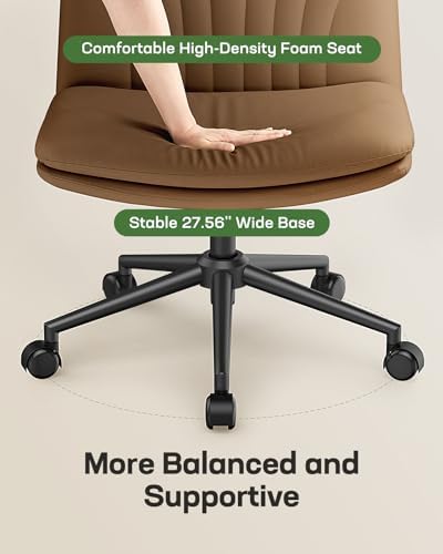 Marsail Criss Cross Office Chair with Wide Seat and Armless Design, Brown