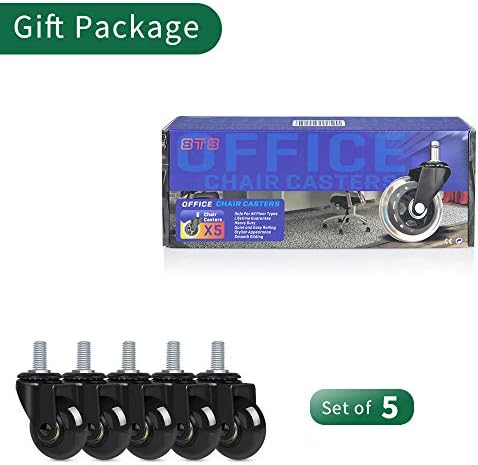 8T8 2" Office Chair Caster Wheels Replacement for Carpet, Heavy Duty Rubber Chair Wheels with Threaded Stem 3/8''-16x1, Quiet and Smooth Rolling for Hardwood Floors - Set of 5