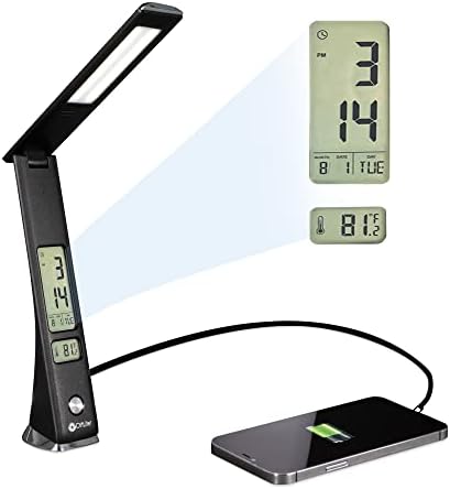 OttLite Prevention LED Lamp with Digital Display and USB Charging, Black