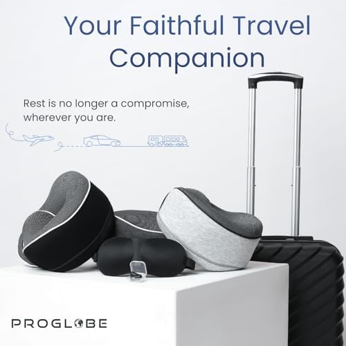 Proglobe Travel Pillow, Orthopedic Memory Foam Airplane Neck Pillow, Blue