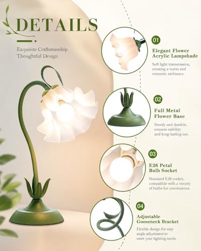 WERFOP Flower Table Lamp Cute Desk Lamp for Bedroom Home Decor