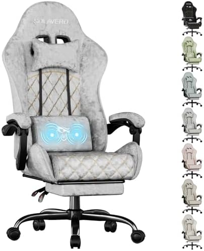 HLDIRECT Massage Recliner Gaming Chair with Footrest for Adults Silver-Grey