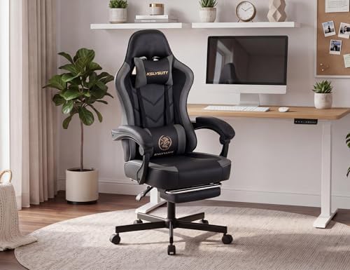 Mistpeople Gaming Chair, Ergonomic High Back Computer Chair with Footrest, Lumbar Support & Pocket Spring Cushion, Comfortable Swivel Home Office Desk Chair for Adults