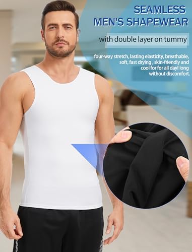 2 Pack Compression Shirt Tummy Control Undershirts Vest Workout Shapewear Sleeveless Posture Corrector for Men