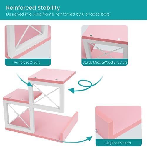 ELITEROO Desktop Shelf, Aesthetic Desk Organizer Table Top Mini Bookshelf, 3 Tier Wooden Desk Supplies Organizers and Storage Stand Cubicle Accessories for Women Office, Pink