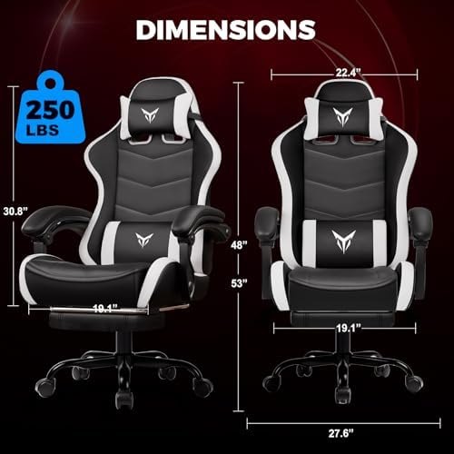 GTPLAYER Gaming Chair with Footrest, Video Game Chairs Racing Style PC Game Chairs 350lbs for Adults - Padded High Back Ergonomic Reclining Silla Gamer, Linkage Armrest,White