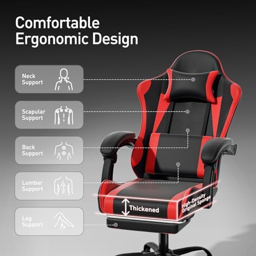 MoNiBloom Gaming Chair, with Footrest & Lumbar Support, Height Adjust, Red