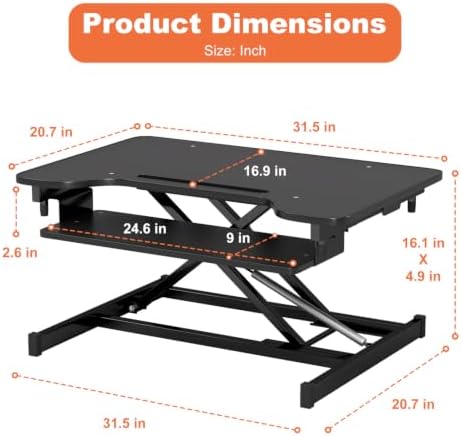 FDW 32 Inch Standing Desk Converter Computer Workstation Adjustable Height Desk Home Office Desk Sit Stand Desk Dual Laptop Monitor Riser (Black)