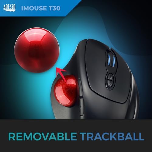 Adesso iMouse T30 Wireless Ergonomic Thumb Trackball Mouse, Black