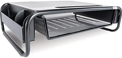 Allsop 32166 Metal Art Organizer 5 Riser Monitor Stand with Drawer and Side Caddies, Black