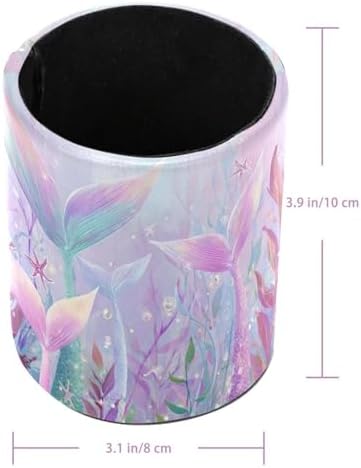 Leather Pen Holder for Desk, Mermaid Tail Pencil Cup Pen Organizer Makeup Brush Holder for Office Home Kids Countertop Desk Accessory Storage