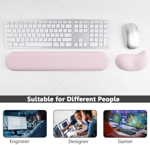 Keyboard Mouse Wrist Rest Set, Gel Ergonomic Wrist Rest for Keyboard and Mouse Non Slip Base, for Laptop, Desktop Computer, Office Desk Accessories (Pink)