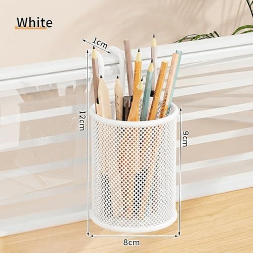 Metal striped cup with hook and loop, pencil cartridge, wall organizer, craft accessories, garage, home, office storage (black/white, square/round) (white2)