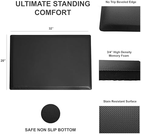 Rocelco 45" Height Adjustable Standing Desk Converter with Anti Fatigue Floor Mat and Slide Out Retractable Keyboard Tray - Sit Stand Up Triple Screen Tabletop Riser - Black (R ADRB-45-MAFM)