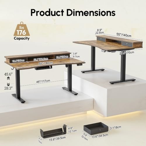 TIQLAB 55''*28''Standing Desk with Drawers&Cable Management, Rustic Brown
