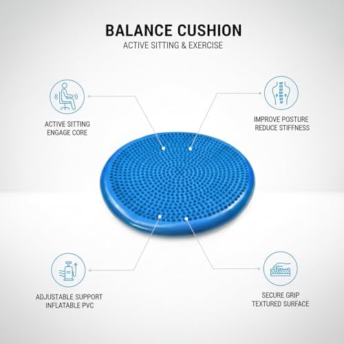 Balance Cushion, Inflatable Wobble Disc for Active Sitting and Floor Exercise, 13 Inch PVC Blue (1 PC)