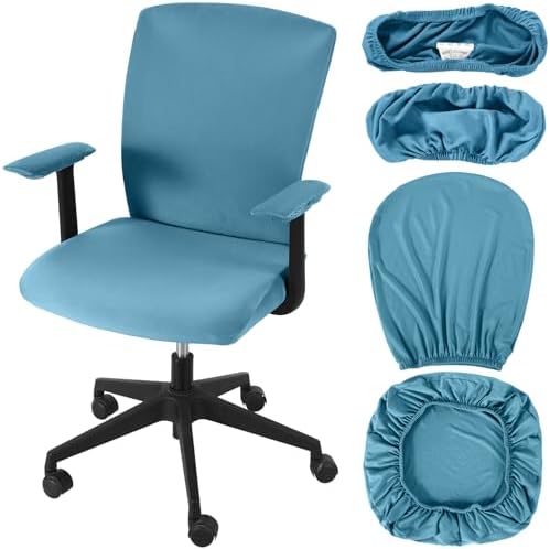 Tallew 4 Pcs Office Chair Covers Set Computer Universal Protective Stretchable Chair Seat Covers Desk Armrest Cover Slipcovers Pads Office Cushion Backrest for Rotating(Regular,Grayish Blue)