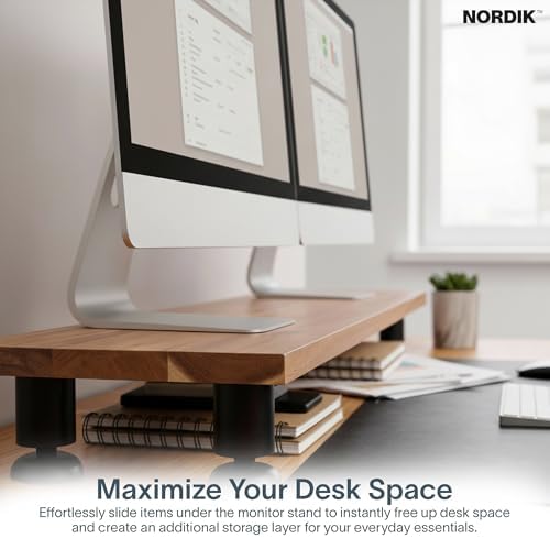 Nordik Dual Monitor Stand Riser -Hardwood Acacia Monitor Shelf 42x10.5 in