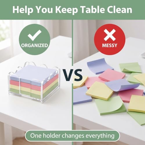 Scalloped Acrylic Sticky Note Holder, 3×3 Inch Clear Sticky Note Dispenser, Thick Wave‑Design Notepad Holder, Modern Desk Organizer for Office Home Dorm Classroom
