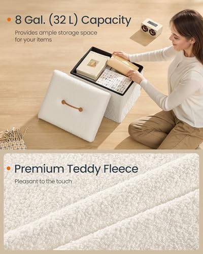 SONGMICS Small Folding Storage Ottoman, 12.2 x 16.1 x 12.2 Inches