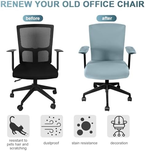 Tallew 4 Pcs Office Chair Covers Set Computer Universal Protective Stretchable Chair Seat Covers Desk Armrest Cover Slipcovers Pads Office Cushion Backrest for Rotating(Regular,Smoke Gray)
