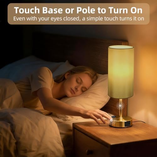 Bedside Table Lamp, Dimmable Touch, AC Outlet, USB A+C (Gold)