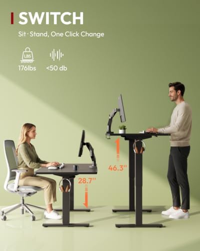 SANODESK One-Piece 48 x 24'' Electric Height Adjustable Standing Desk