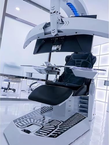 White,Zero Gravity Computer Cockpit, Comfortable Gaming Chair - Ergonomic Zero Gravity Video Game Chair, Luxury Ergonomic Computer Cockpit Workstation