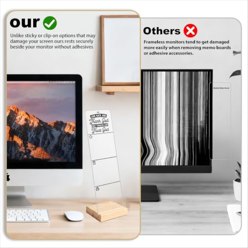 Sticky Note Holder, Monitor Memo Board, Acrylic Post It Note Holder with Wooden Base, Includes 100 Notes, Desk Organizer,Christian Quote “Look Back and Thank God Look Forward and Trust God”