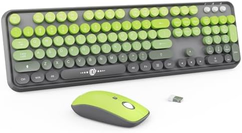 Lime Green Wireless Keyboard and Mouse Combo,Cute Round Keys,for PC Laptop