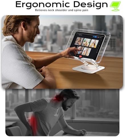 LOXP Ergonomic Book Stand for Reading, 360° Rotating Holder with Page Clip