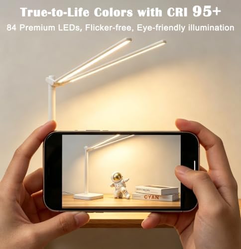 Desk Lamp for Office Home Dual Head 24W Swing Arm Reading Table Lamp White