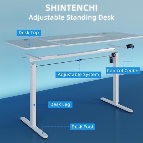 Shintenchi Standing Desk, 63x24 Inch Height Adjustable Electric Sit Stand up Desk, Ergonomic Rising Computer Table, Modern Lift Gaming Desk Workstation for Home Office, White