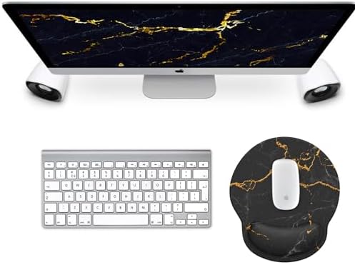 eulps Mouse Pad with Wrist Rest, Comfortable Computer Mousepad with Gel Wrist Support Smooth Surface and Non-Slip PU Base for Pain Relief, Laptop, Office & Home (Black Marble)