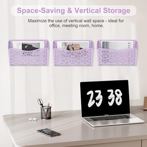 EasyPAG 3 Single Wall Mount File Organizer Vertical Metal Wall Pocket File Holder for Office, Home, School, Purple