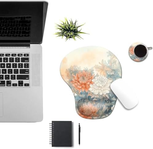 Ergonomic Mouse Pad with Wrist Rest,Comfortable Computer Gel Mouse Pad Wrist Support for Laptop,Pain Relief Mousepad with Non-Slip PU Base Aesthetic Flower