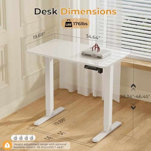JOY worker Electric Glass Standing Desk, 35" Small Drafting Table on Wheels