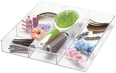 Whitmor Clear 6-Section Drawer Organizer | For Makeup & Accessories | Sturdy Resin | 11.9 x 11.9 x 1.7 Inches | Pack of 6