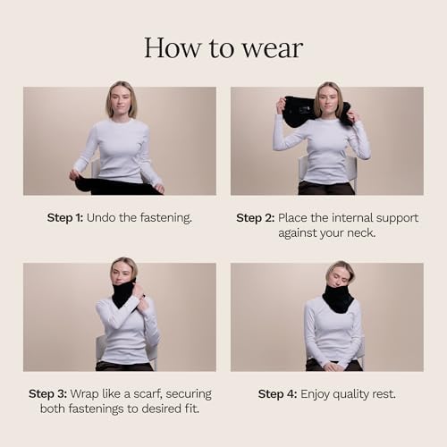 Trtl Travel Pillow Original 2.0 – Scientifically Proven Super Soft Travel Pillow with Premium Head & Neck Support – for Airplane Travel – Machine Washable – Lightweight & Compact – Jet Black