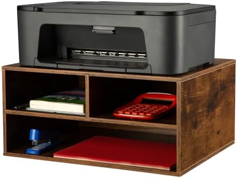 EMERIT Printer Stand Shelf with Storage Wood Desk Paper Organizer for Home/Office, Printer Riser, 2 Tier